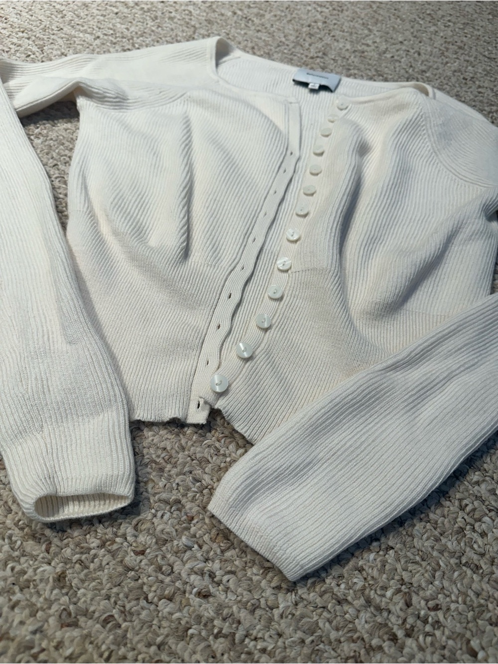 Reformation Ivory Ribbed Button-Front Cardigan - Picture 5 of 9